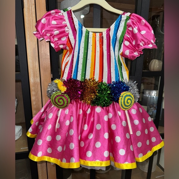 Candyland toddler girl costume dance recital tulle tutu ballet pompom rainbow - Picture 1 of 9